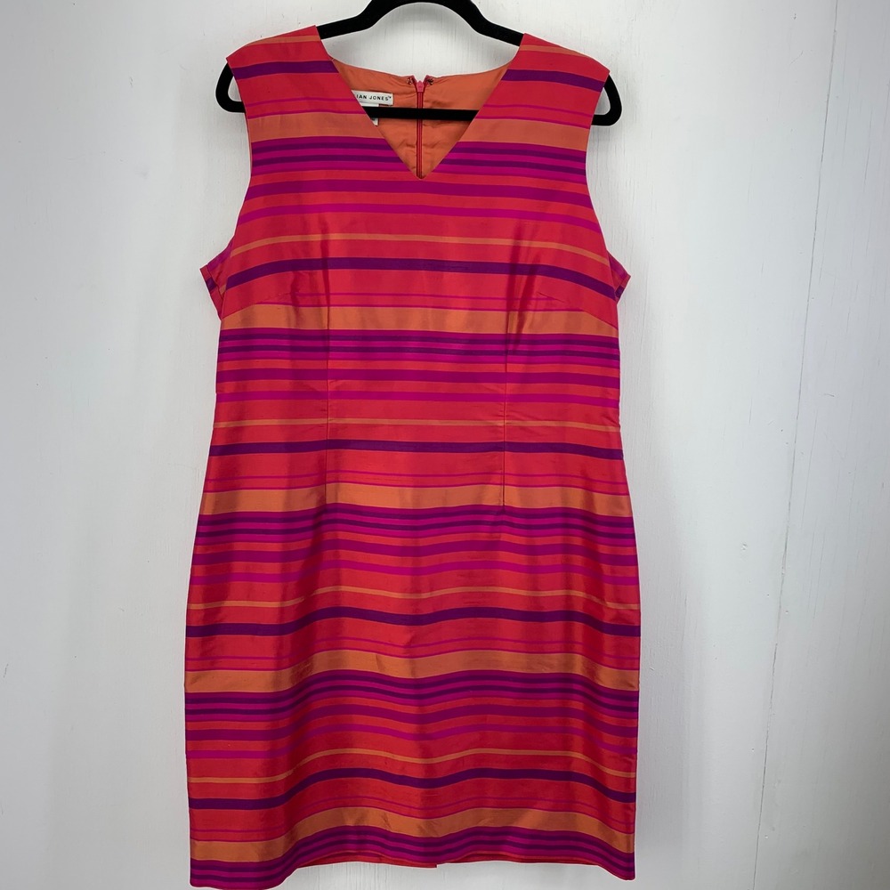 Jillian Jones Womens 14 Silk Striped Sleeveless V-Neck Sheath Dress Colorful